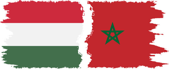 Morocco and Hungary grunge flags connection vector