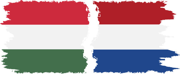 Netherlands and Hungary grunge flags connection vector