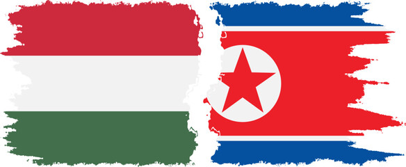 North Korea and Hungary grunge flags connection vector