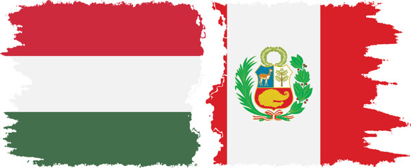 Peru and Hungary grunge flags connection vector