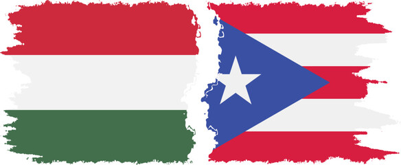Puerto Rico and Hungary grunge flags connection vector