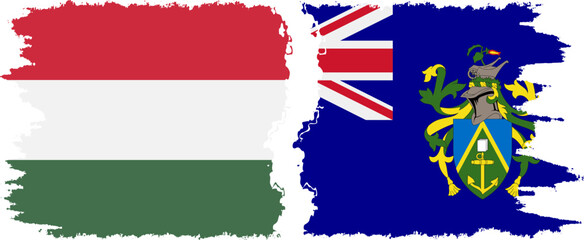 Pitcairn Islands and Hungary grunge flags connection vector