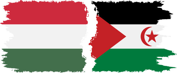Western Sahara and Hungary grunge flags connection vector