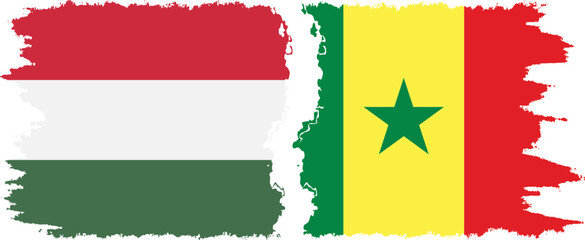 Senegal and Hungary grunge flags connection vector