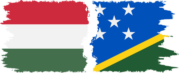 Solomon Islands and Hungary grunge flags connection vector