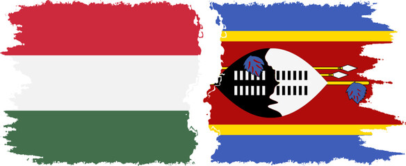 eSwatini and Hungary grunge flags connection vector