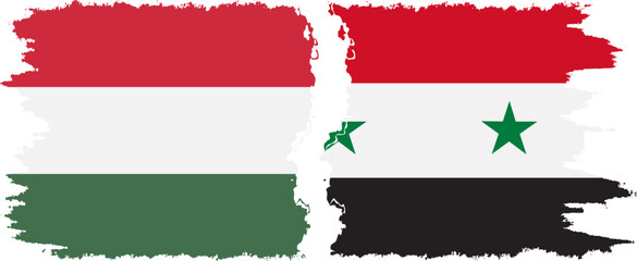 Syria and Hungary grunge flags connection vector