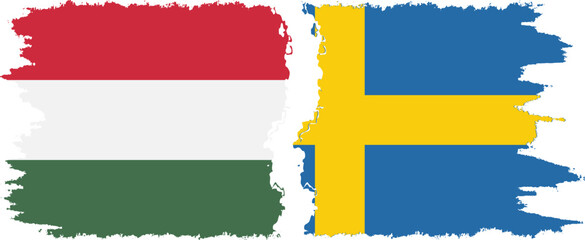 Sweden and Hungary grunge flags connection vector