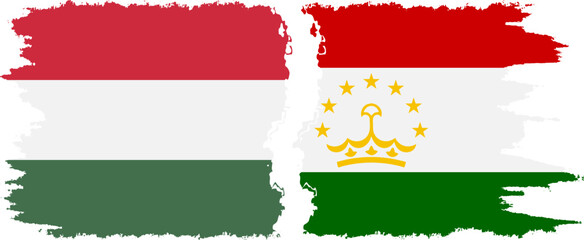 Tajikistan and Hungary grunge flags connection vector