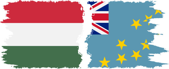 Tuvalu and Hungary grunge flags connection vector