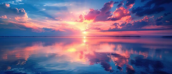 Obraz premium Pink and Blue Sunset Over Water.