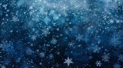 Obraz premium Snowflake patterns on cobalt blue to black gradient with silver particles. background