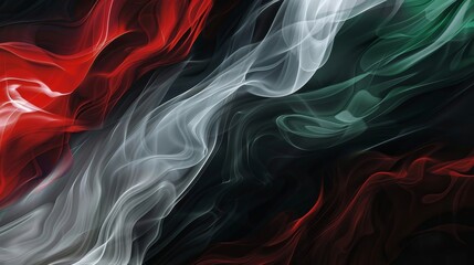 Obraz premium Forest green to black gradient with red and white smoke-like patterns. background