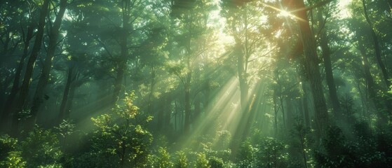 Obraz premium Sunbeams Through The Forest.