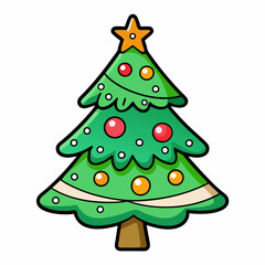 cartoon-christmas-tree-marker--white-background