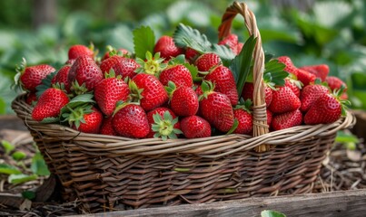 Freshly picked strawberries in a basket