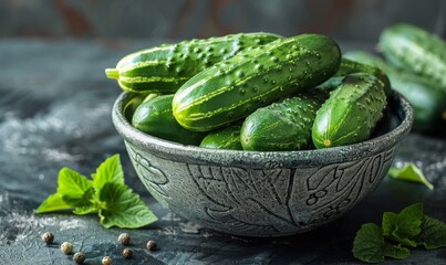 Freshly picked cucumbers in a bowl