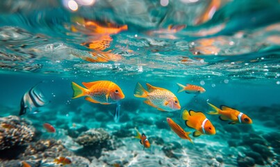 Naklejka premium Vibrant tropical fish in clear water