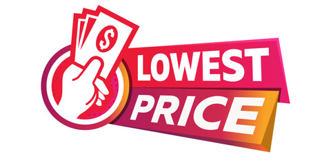 Lowest Price Button. Speech Bubble, Banner Label Lowest Price.
