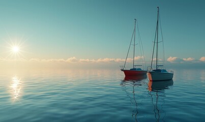 Sailing boats drifting lazily on calm waters