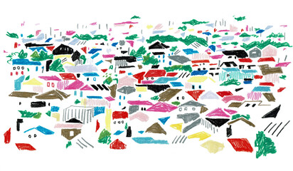 手描きイラスト　住宅街 © K.M.S.P.