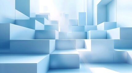 Abstract Blue 3D Geometric Cube Shapes Minimalist Futuristic Digital Art Background