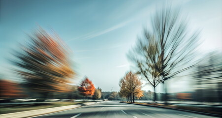 Autumn background blured road landscape. banner
