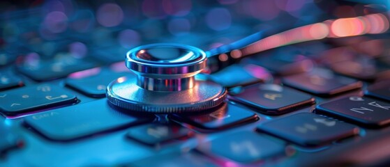 Stethoscope on Laptop Keyboard.