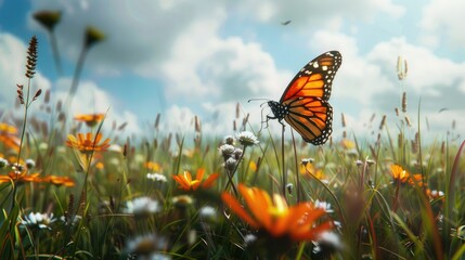 Beautiful butterfly sitting on flower in a summer garden AI generated
