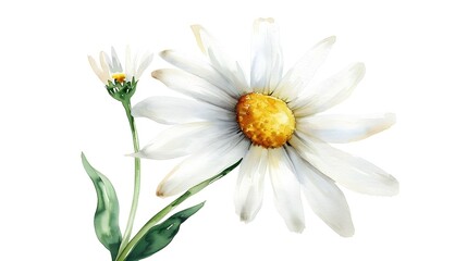 Obraz premium Delicate Daisy Flower Watercolor on Clean White Background