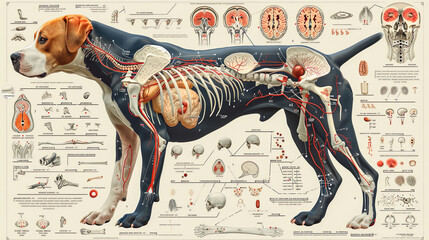 medical illustrations of the anatomy of the digestive system of dogs