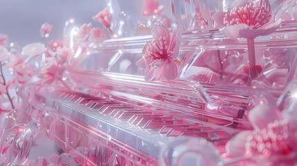 Pink and white glass piano and flowers illustration poster background