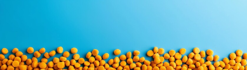 abstract blue background with orange round shapes - minimalist photography.