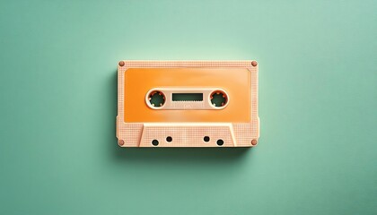 Fototapeta premium Vintage Orange Cassette Tape on Green Background