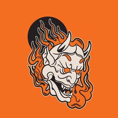 Japanese Demon Oni Mask Logo Design vector illustration