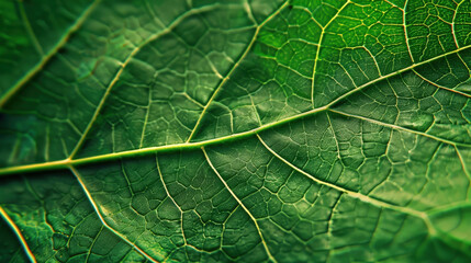 Obraz premium Close-Up of a Green Leaf Showing Intricate Veins and Texture in Natural Light