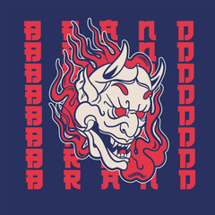 Japanese Demon Oni Mask Logo Design vector illustration