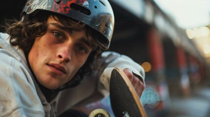 Focused Skateboarder Adjusting Gear Before Big Competition - Urban Lifestyle and Concentration