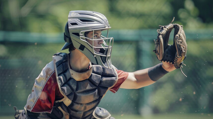 Baseball Catcher Practicing Throwing to Second Base with Intense Focus and Determined Expression