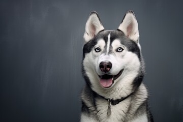 Obraz premium Portrait of a happy siberian husky isolated in bare monochromatic room
