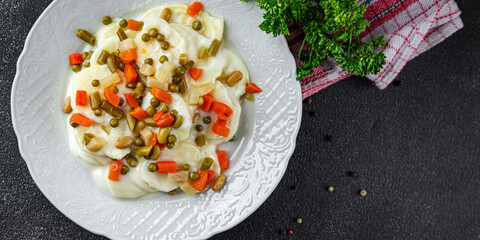 potatoes with vegetables second course natural fresh appetizer meal food snack on the table copy space food background rustic top view keto or paleo diet