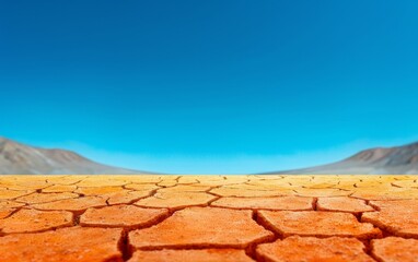 dry cracked earth with blue sky and distant mountains landscape photography.