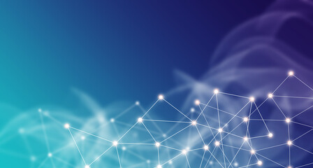 Technology background concept, Abstract connected line dots network on bright polygon Blue, Purple  background.