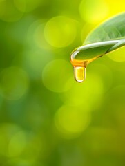 honey dripping from leaf - green background - nature abstract - macro photography.
