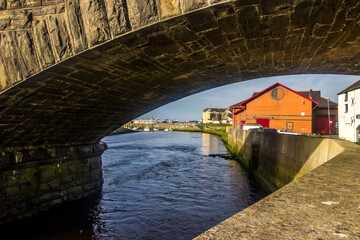 Looking beneath the bridge crossing the Rheidol River in Aberystwyth, Wales