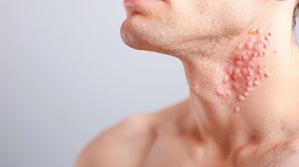 Drug-induced dermatitis on chest, Adverse reaction, Realistic depiction of widespread skin inflammation due to medication