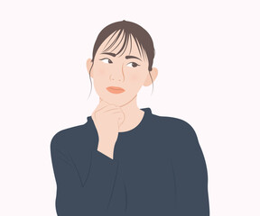 Beautiful young woman thinking about finances, work and family. Vector illustration.