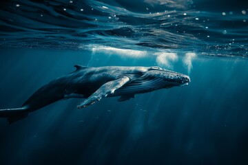 Obraz premium blue whale swimming in the ocean