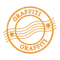 GRAFFITI, text written on orange postal stamp.
