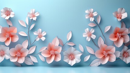 Naklejka premium Elegant Paper Flower Arrangement on Blue Background